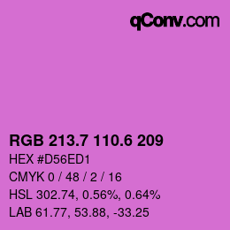 カラーコード: RGB 213.7 110.6 209 | qconv.com