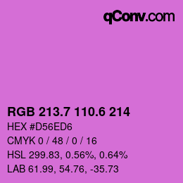 カラーコード: RGB 213.7 110.6 214 | qconv.com