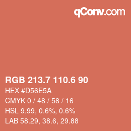 カラーコード: RGB 213.7 110.6 90 | qconv.com
