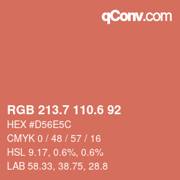 カラーコード: RGB 213.7 110.6 92 | qconv.com