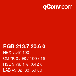 カラーコード: RGB 213.7 20.6 0 | qconv.com