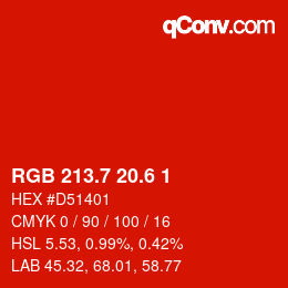 カラーコード: RGB 213.7 20.6 1 | qconv.com