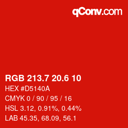 カラーコード: RGB 213.7 20.6 10 | qconv.com