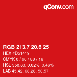 カラーコード: RGB 213.7 20.6 25 | qconv.com