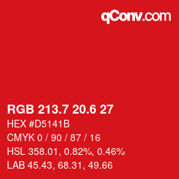 カラーコード: RGB 213.7 20.6 27 | qconv.com