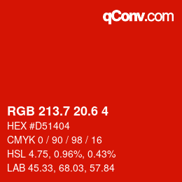 カラーコード: RGB 213.7 20.6 4 | qconv.com