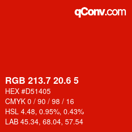 カラーコード: RGB 213.7 20.6 5 | qconv.com