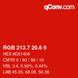 カラーコード: RGB 213.7 20.6 9 | qconv.com