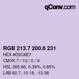 カラーコード: RGB 213.7 200.6 231 | qconv.com