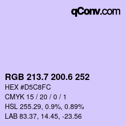 カラーコード: RGB 213.7 200.6 252 | qconv.com