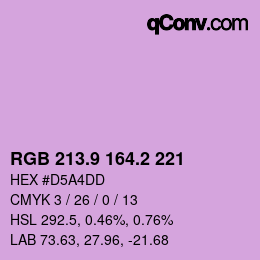 カラーコード: RGB 213.9 164.2 221 | qconv.com