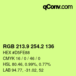 カラーコード: RGB 213.9 254.2 136 | qconv.com