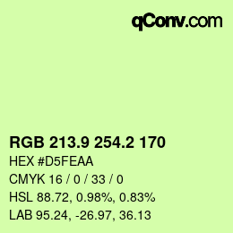 カラーコード: RGB 213.9 254.2 170 | qconv.com