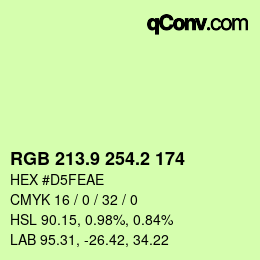 カラーコード: RGB 213.9 254.2 174 | qconv.com