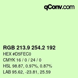 カラーコード: RGB 213.9 254.2 192 | qconv.com