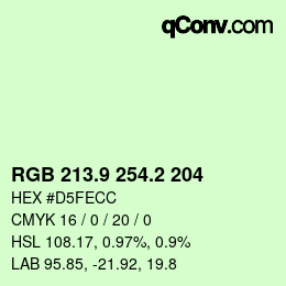 カラーコード: RGB 213.9 254.2 204 | qconv.com