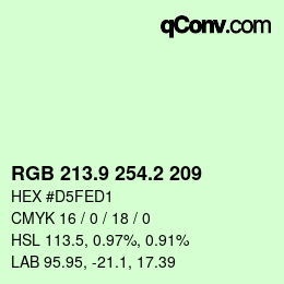 Color code: RGB 213.9 254.2 209 | qconv.com