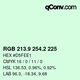 Color code: RGB 213.9 254.2 225 | qconv.com