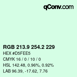 カラーコード: RGB 213.9 254.2 229 | qconv.com