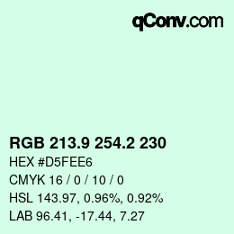 Color code: RGB 213.9 254.2 230 | qconv.com