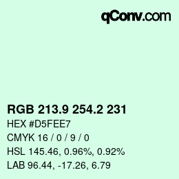 Color code: RGB 213.9 254.2 231 | qconv.com