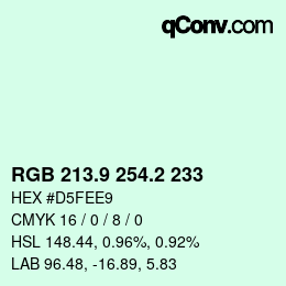 Color code: RGB 213.9 254.2 233 | qconv.com