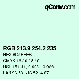 Color code: RGB 213.9 254.2 235 | qconv.com