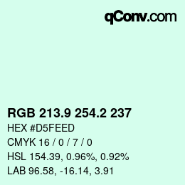 カラーコード: RGB 213.9 254.2 237 | qconv.com