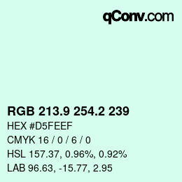 Color code: RGB 213.9 254.2 239 | qconv.com