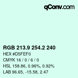 Color code: RGB 213.9 254.2 240 | qconv.com
