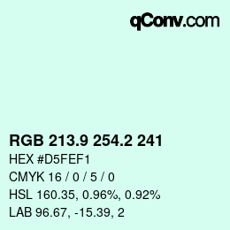 カラーコード: RGB 213.9 254.2 241 | qconv.com
