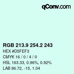 Color code: RGB 213.9 254.2 243 | qconv.com