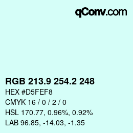 Color code: RGB 213.9 254.2 248 | qconv.com