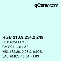 Color code: RGB 213.9 254.2 249 | qconv.com