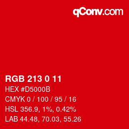 カラーコード: RGB 213 0 11 | qconv.com