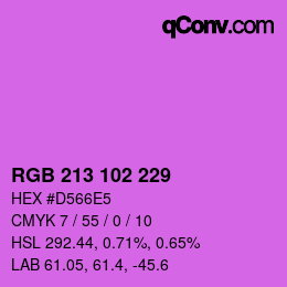 カラーコード: RGB 213 102 229 | qconv.com