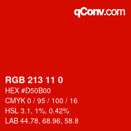 Color code: RGB 213 11 0 | qconv.com