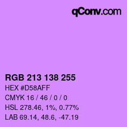 Color code: RGB 213 138 255 | qconv.com