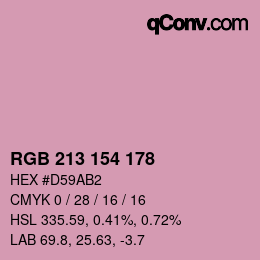 カラーコード: RGB 213 154 178 | qconv.com