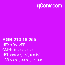 Color code: RGB 213 18 255 | qconv.com