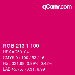 颜色代码: RGB 213 1 100 | qconv.com