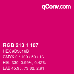 Color code: RGB 213 1 107 | qconv.com