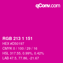 Color code: RGB 213 1 151 | qconv.com