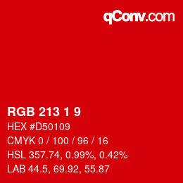 カラーコード: RGB 213 1 9 | qconv.com