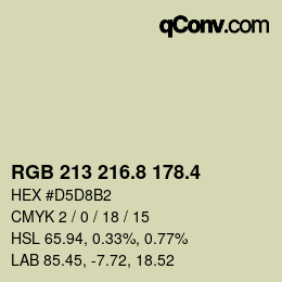 カラーコード: RGB 213 216.8 178.4 | qconv.com