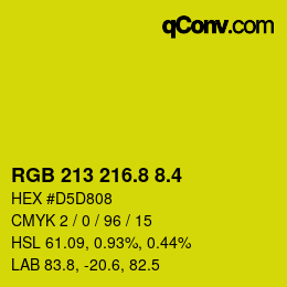カラーコード: RGB 213 216.8 8.4 | qconv.com