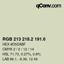 カラーコード: RGB 213 218.2 191.6 | qconv.com