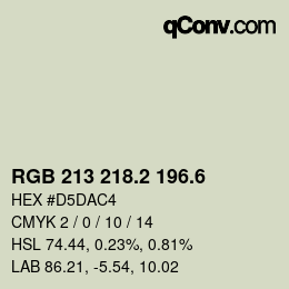 カラーコード: RGB 213 218.2 196.6 | qconv.com