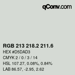カラーコード: RGB 213 218.2 211.6 | qconv.com