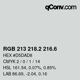 カラーコード: RGB 213 218.2 216.6 | qconv.com